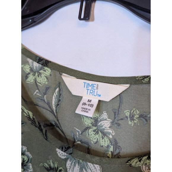 Floral Green Long-Sleeve Dress By Time And Tru M Size Made Of Polyester For Wome - Picture 5 of 8